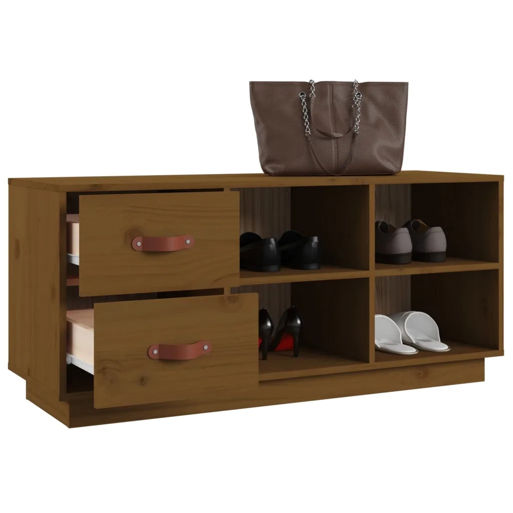 Scarpiera Ambrata 100x34x45 cm in Legno Massello di Pino 820180