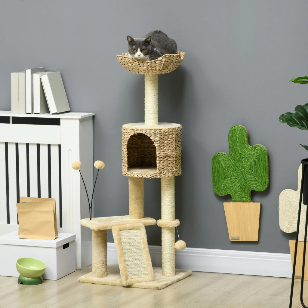 Albero tiragraffi per gatti con tana e piattaforma ¨C zephmum ¨C Marrone/Beige 45x40x116cm