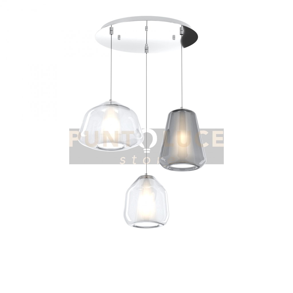 SOSPENSIONE CROMO 3 LUCI TONDA VETRI ALPHA TR + BETA TR + GAMMA FU 1176CR-S3 T ABG-TF