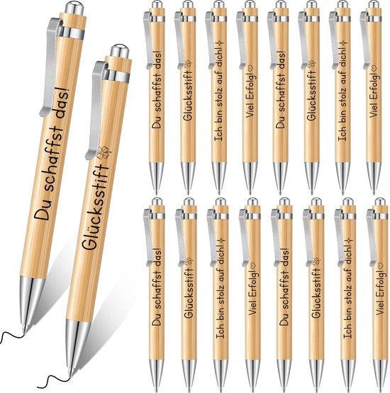 Set di Pennarelli a Sfida 16 pezzi - Pennarelli a Sfida Intrecciabili - Pennarelli a Dritto - Pennarelli Motivazionali - Regali d'Addio - Materiale in Bambù - Lunghezza 14 cm - Pennarelli per Scrivere