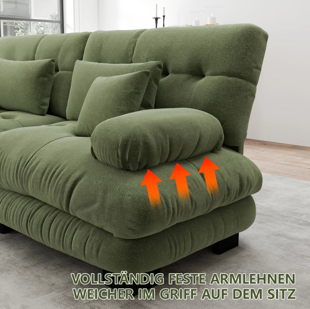 Divano angolare modulare 4 posti in tessuto Chenille verde con pouf mobili