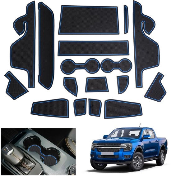 Accessori per Ford Ranger T9 2023 2024 2025 (Freno Elettrico) Mattonelle Antiscivolo, Ranger Raptor Wildtrak Mattonelle Antiscivolo in Gomma, Pannello di Centrale Armatura, Accessori per Ranger 2024 (Blu)