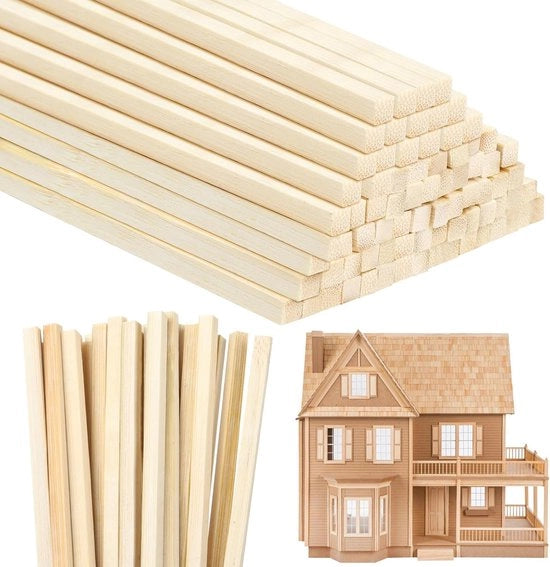 Puntoni in legno naturale quadrati - robusti per progetti di fai da te - 60 pezzi