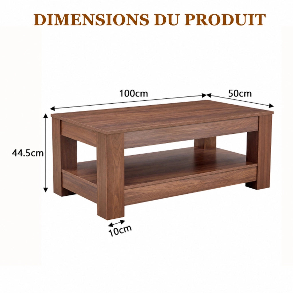 TAVOLO BASSO Rettangolare 111,5 x 62 x 21,5 cm Effetto Noce MDF a doppio livello