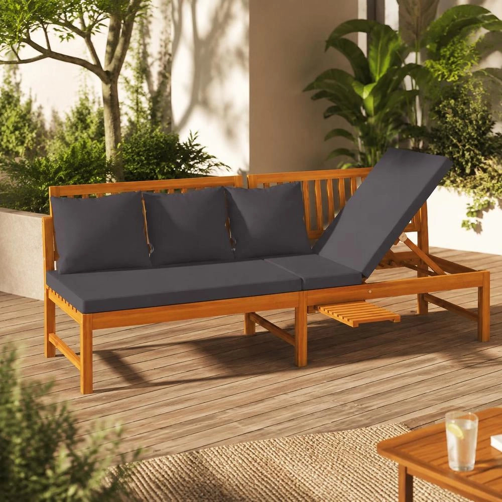 Daybed With Grey Cushions 200x60x75 Cm Solid Acacia Wood