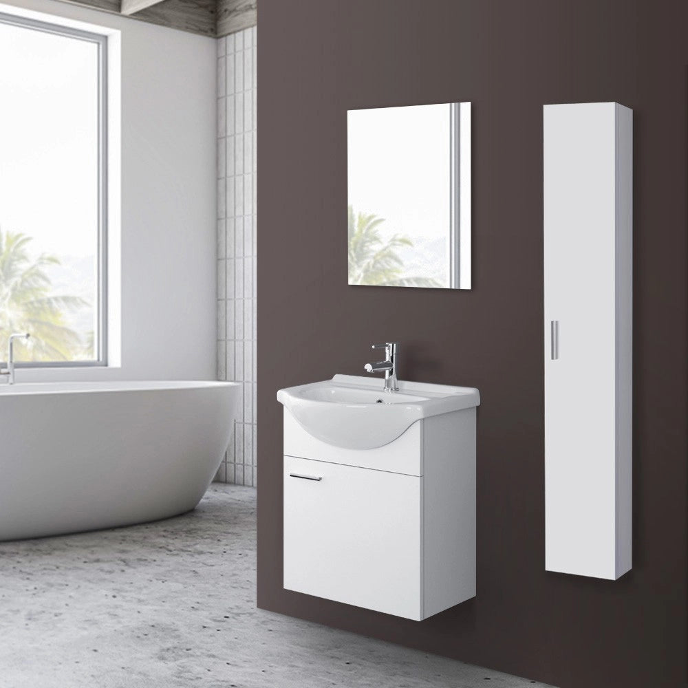 Mobile bagno sospeso 55 cm bianco completo di lavabo e specchio Desya