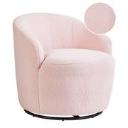 Poltrona Rosa Pastello Boucle Tessuto Morbido Nubby Base Nera Girevole 360° Stile Retro Glam Art Decor