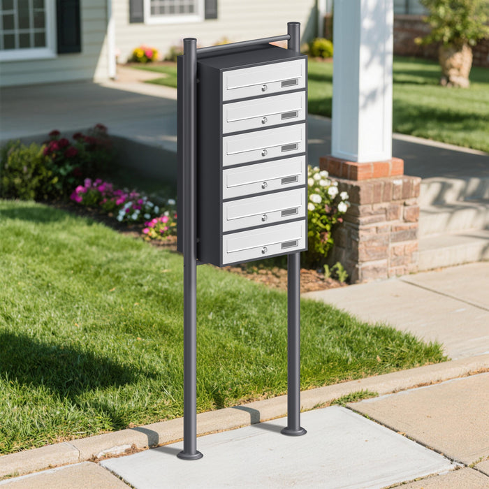 Cassetta postale condominiale autoportante 6 posti antracite/bianco 556 x 270 x 1500 mm 1 modulo