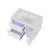 Mobile sottolavabo LED con 2 cassetti e 1 anta; sensore radar; in ceramica e MDF bianco; 76 × 46 × 51 cm