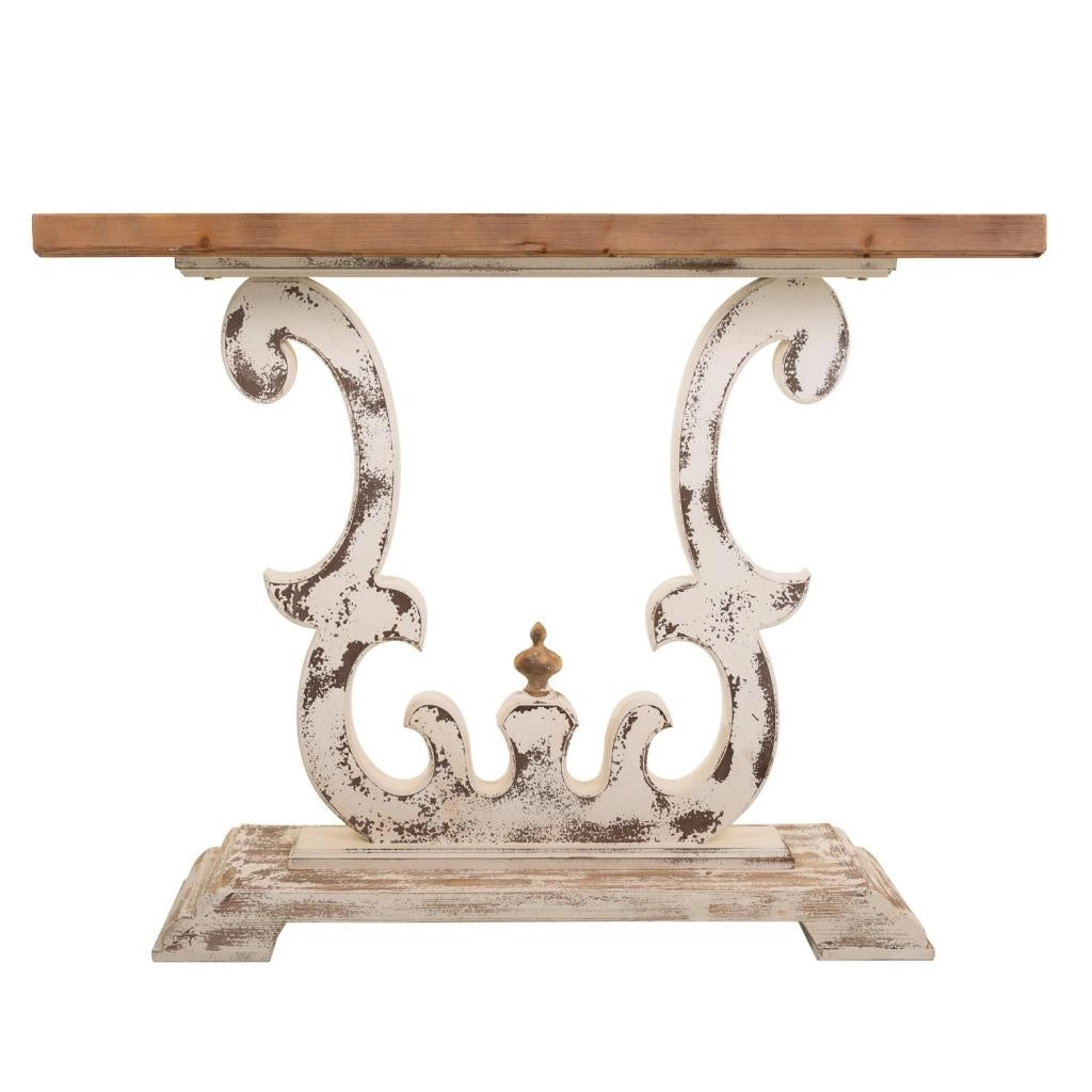 Mobile da ingresso in legno bianco intagliato 120x36x92h