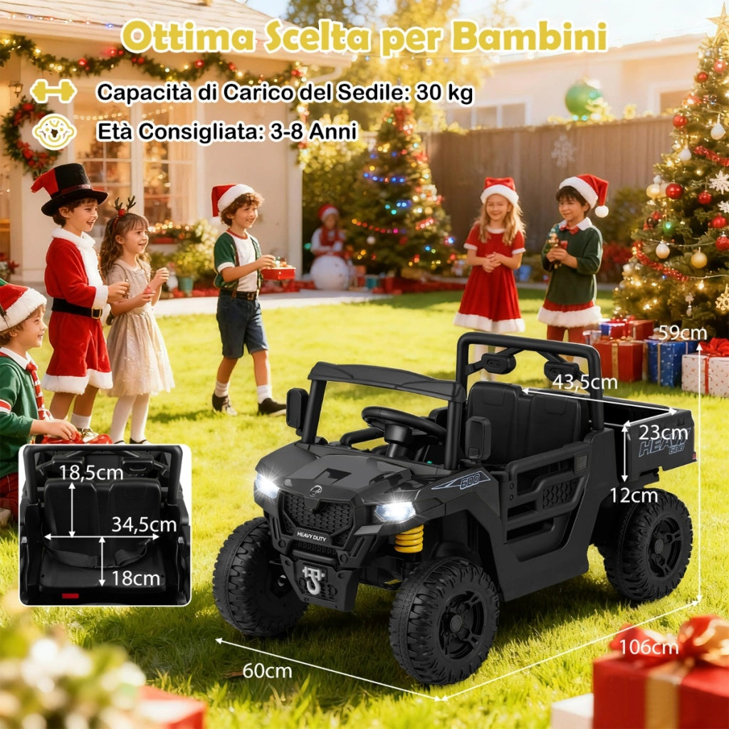 Camion ribaltabile elettrico 12V con telecomando e sospensione a molla, Giocattolo elettrico per bambini da 3 a 8 anni Nero-Macchinine giocattoli