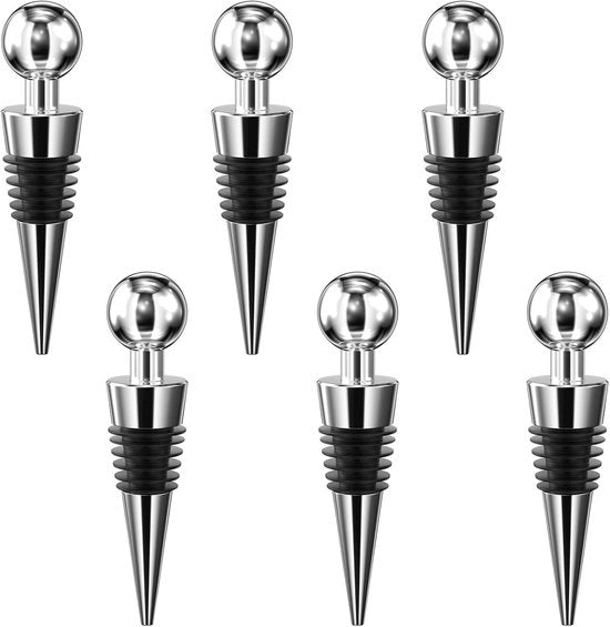 Set di 6 stoppini per bottiglia in vetro, stoppini riutilizzabili, stoppini a vuoto per la conservazione del vino, champagne e bottiglie di vetro (argento)