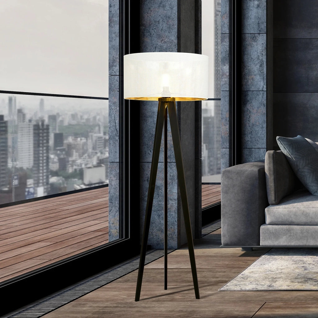 Piantana Moderno Drago Acciaio Nero Bianco 1 Luce E27 Ip20
