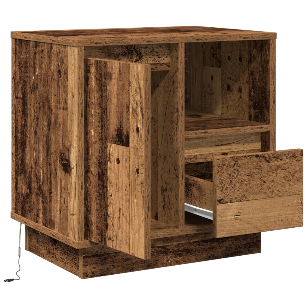 Comodini con luci LED 2 pezzi Legno Vecchio 50x34,5x50 cm