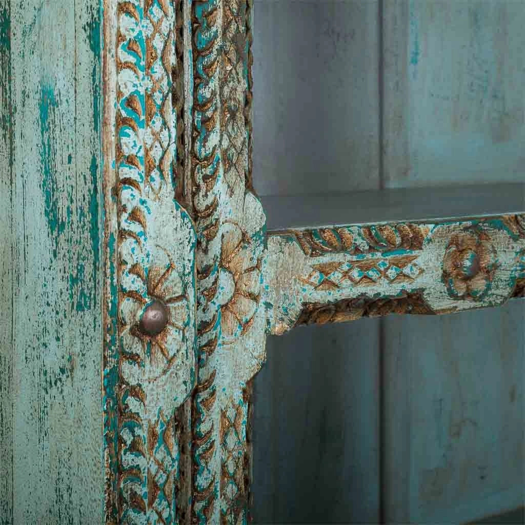 Vetrina in legno intagliato 106x43x180 blu
