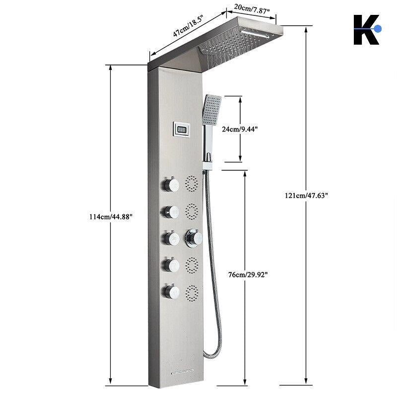 BERND | Pannello doccia premium a pioggia in acciaio inox | Sistema doccia massaggiante in argento spazzolato | Rubinetto miscelatore sistema