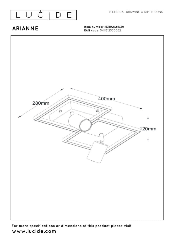 Plafoniera nera geometrica 2xGU10 + LED Lucide ARIANNE