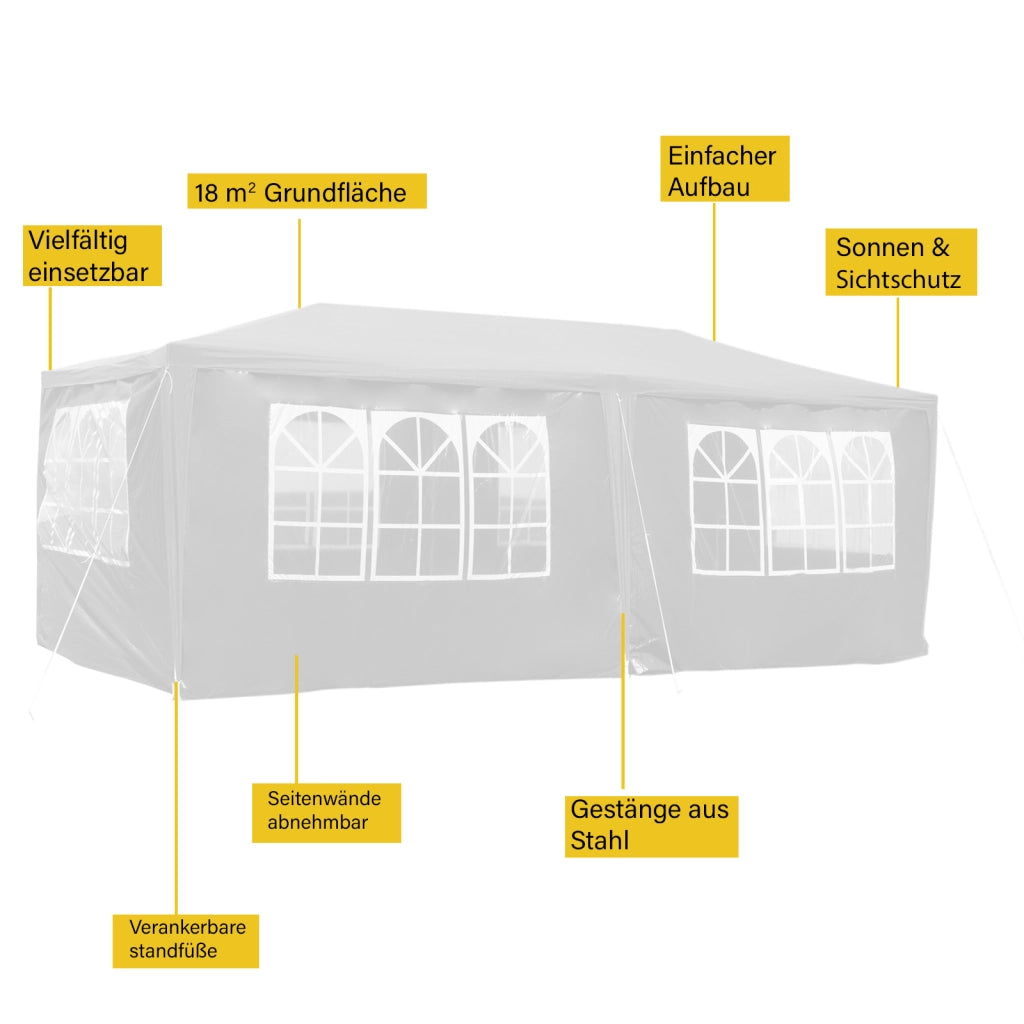 Gazebo 3 x 6 m in bianco con protezione UV 50+, tendone da giardino con pareti laterali avvolgibili, tenda da festa con finestre, ad esempio per terrazze e festival