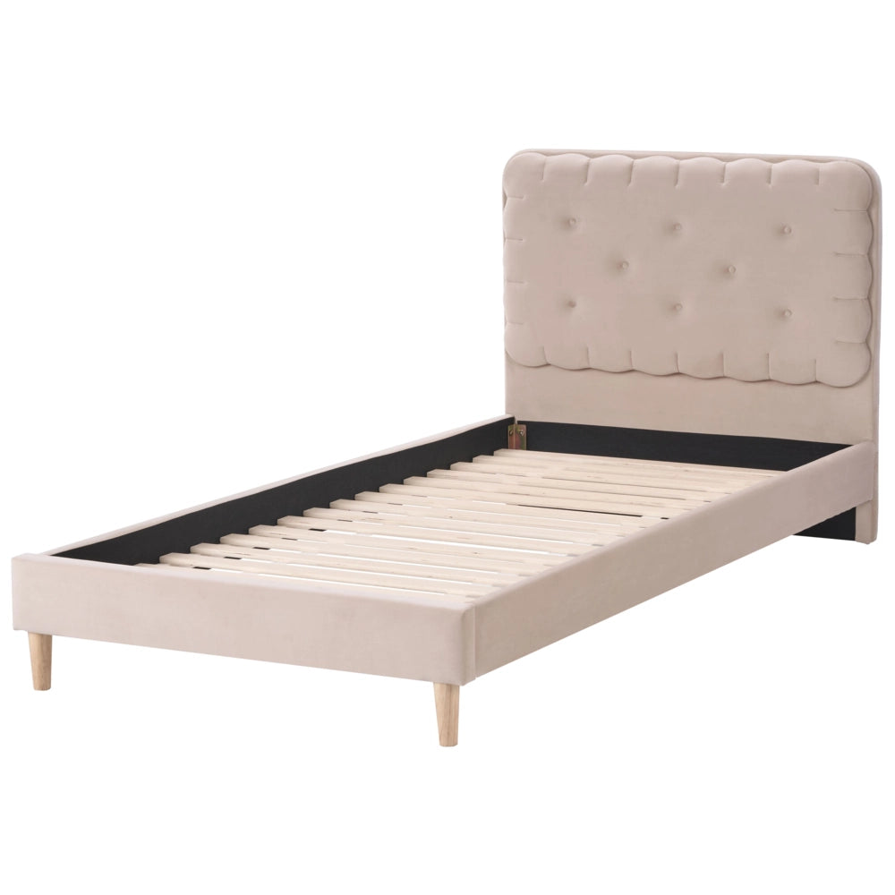 Letto Beige Velluto Imbottito Telaio Poggiatesta 90 x 200 cm Singolo Dimensione Camera da letto Bambini Camera Moderna Tradizionale