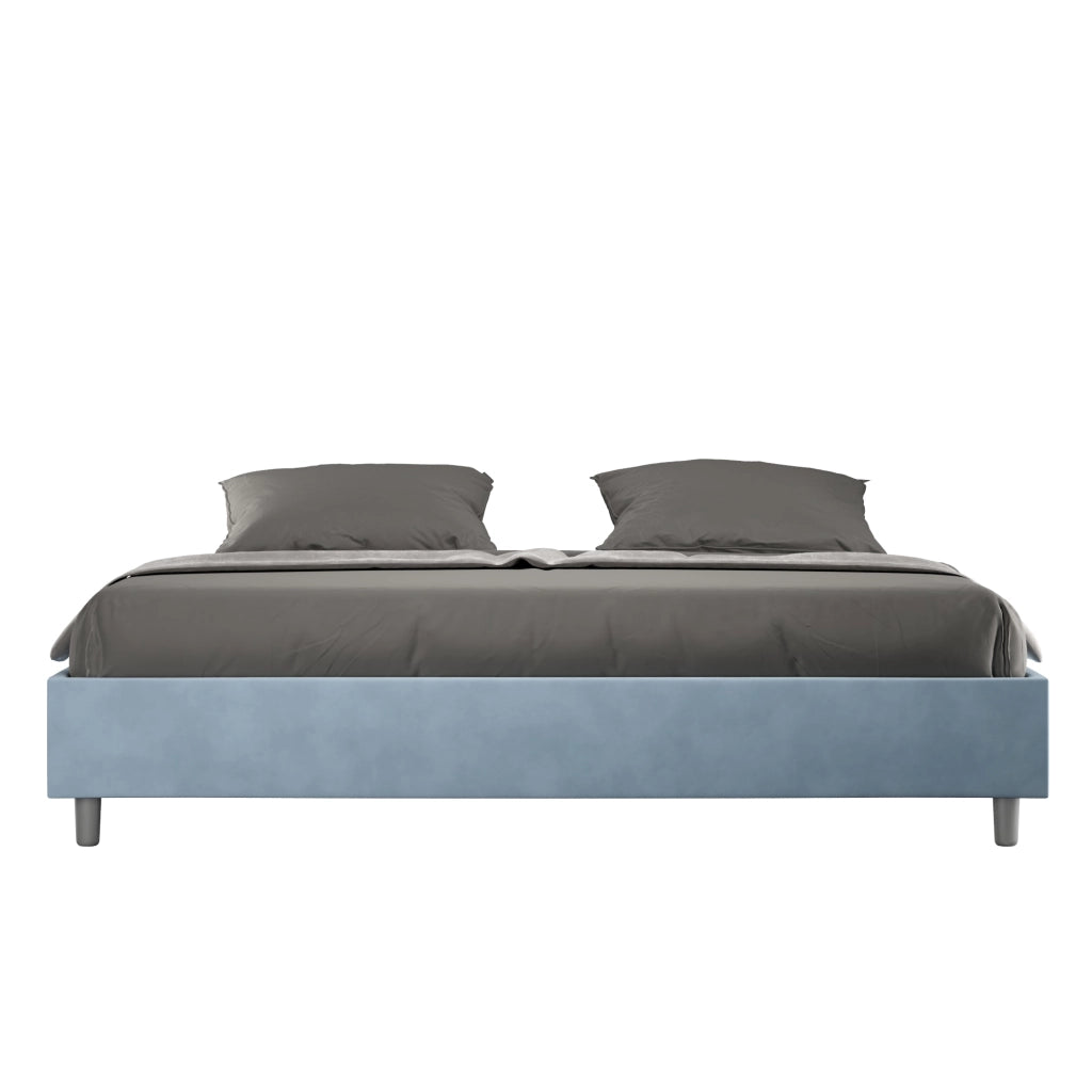 BS COM Letto con rete imbottito 180x200 microfibra azzurro