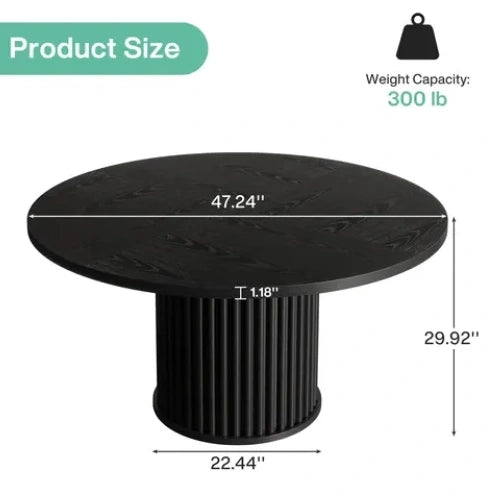 Tavolo rotondo da pranzo moderno nero in MDF e metallo; 119;9 cm; per 6 persone