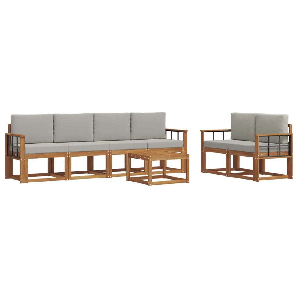 Set di divani da esterno 7 pcs Grigio Naturale e Chiaro