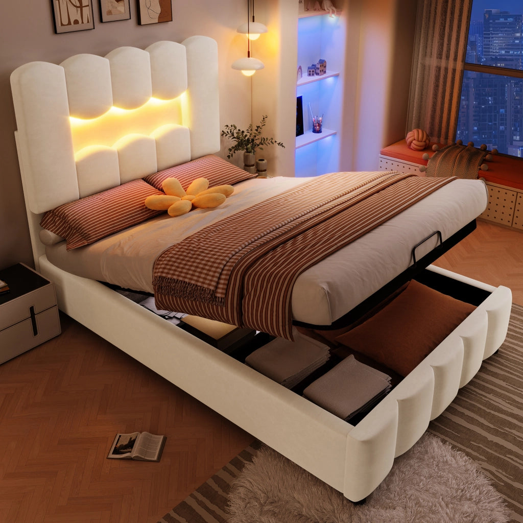 letto imbottito velluto beige 90 x 200 cm