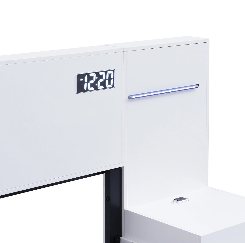 Letto matrimoniale 160x200 cm in MDF con USB-A/USB-C; Bluetooth; orologio e luci; bianco