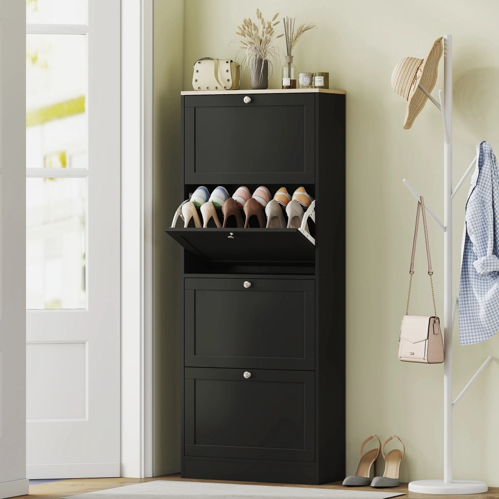 Scarpiera con 4 cassetti e ripiani regolabili ¨C zephmum ¨C 60x23,5x153 cm, nero