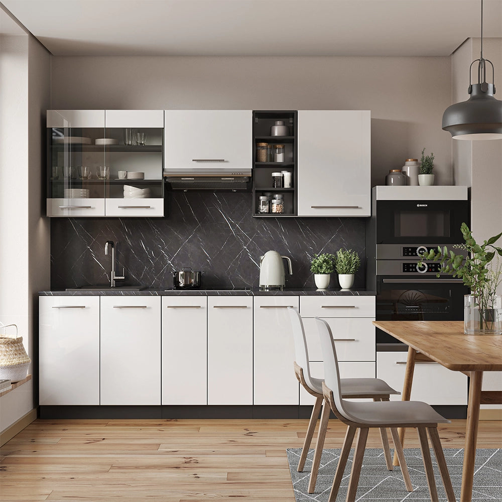 Cucina componibile Fame-Line Bianco lucido/Antracite 280 cm, PL Rovere Vicco