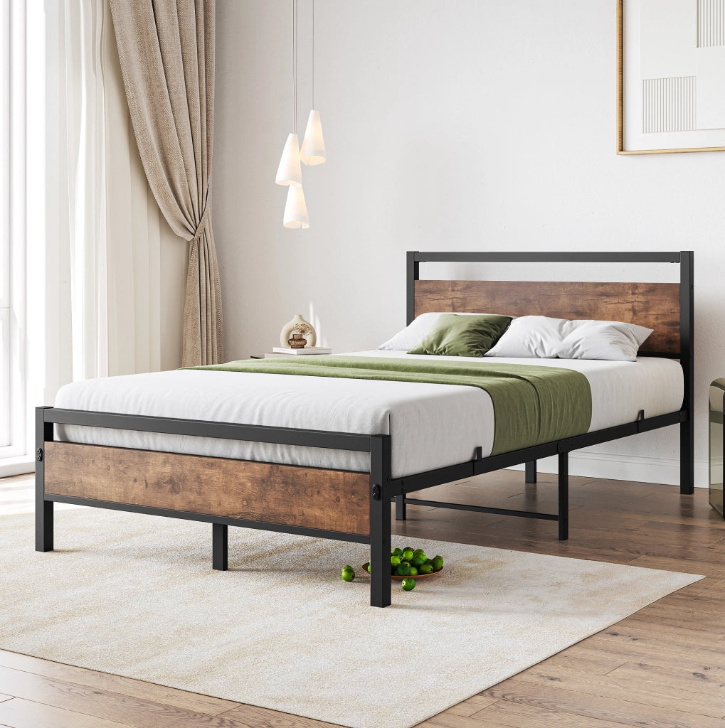 Letto singolo 120x200 cm in metallo e MDF con rete a doghe