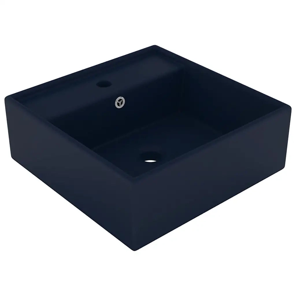 Lavabo Troppopieno Quadrato Blu Scuro Opaco 41x41cm Ceramica