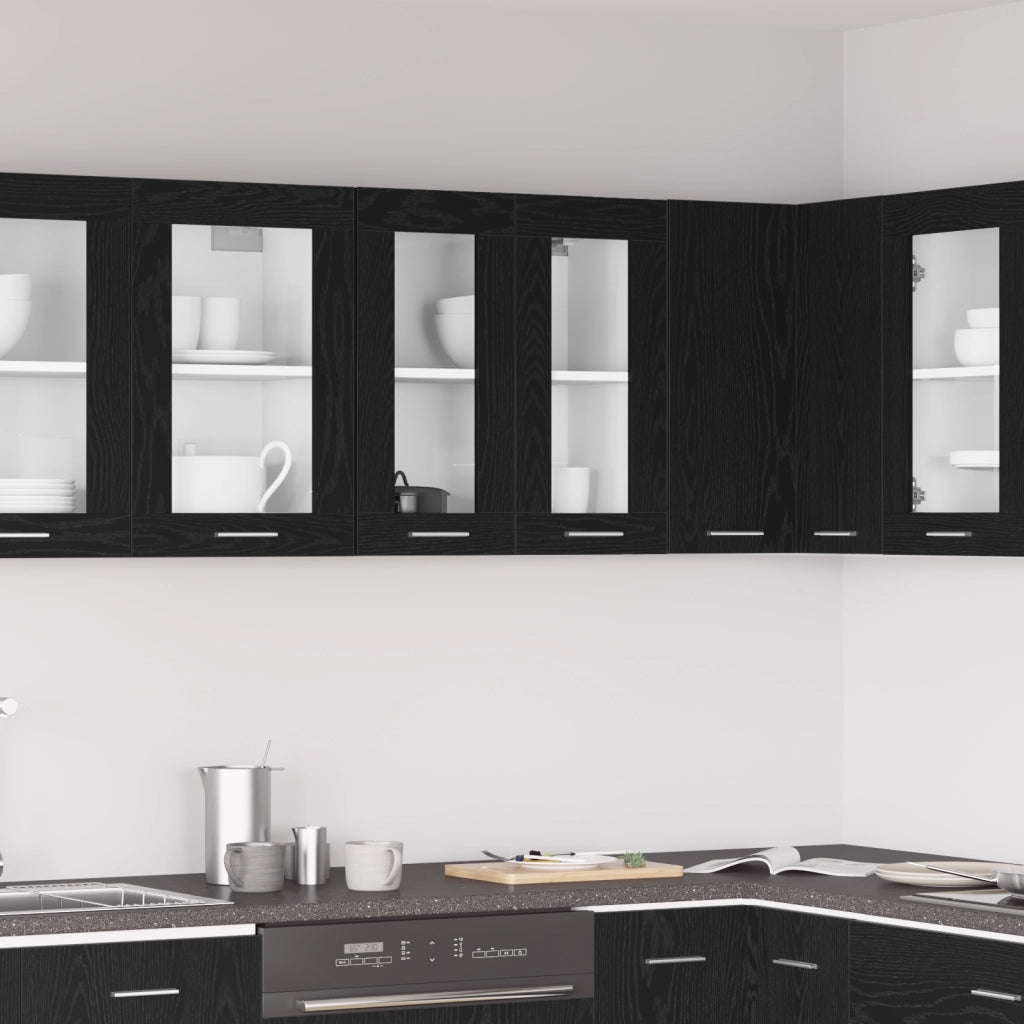 Cabinetto in vetro appeso  in rovere nero - 60x31x60 cm