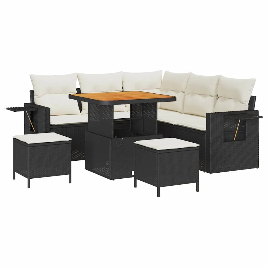 Set Divano da Giardino con cuscino 8 pcs Nero polyrattan