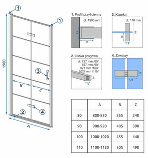 Porta Doccia Rea Molier Black 90 + Profilo