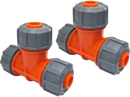 Set di connettori per tubi irrigatori a 3 vie "T" - 19 mm - Set da 2 - Plastica - Connettore rapido - Tubi irrigatori - affidabile e facile da usare