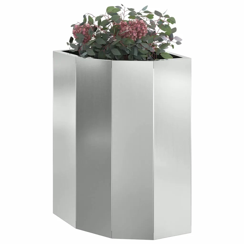 Vaso d'angolo-Fioriera-Contenitore per Piante Argento 30 x 30 x 50 cm Acciaio zincato