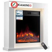 KAMINIO Camino elettrico MATTI - Caminetto da pavimento con riscaldamento, effetto fiamma 3D, luce ambiente a LED, telecomando - 32 pollici, Bianco