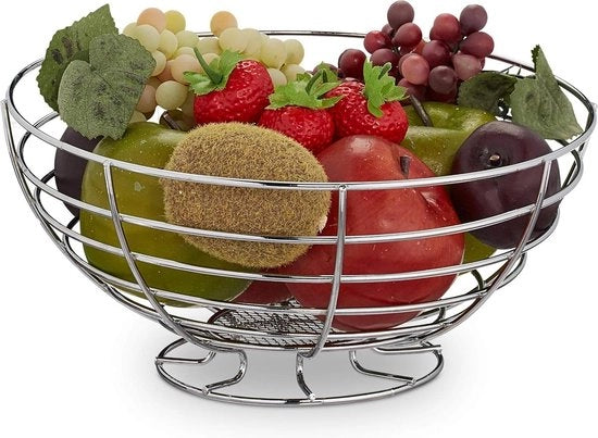 Scatola per frutta in metallo per verdure e pane - vassoio per frutta moderno - 12x24,5 cm - color argento.