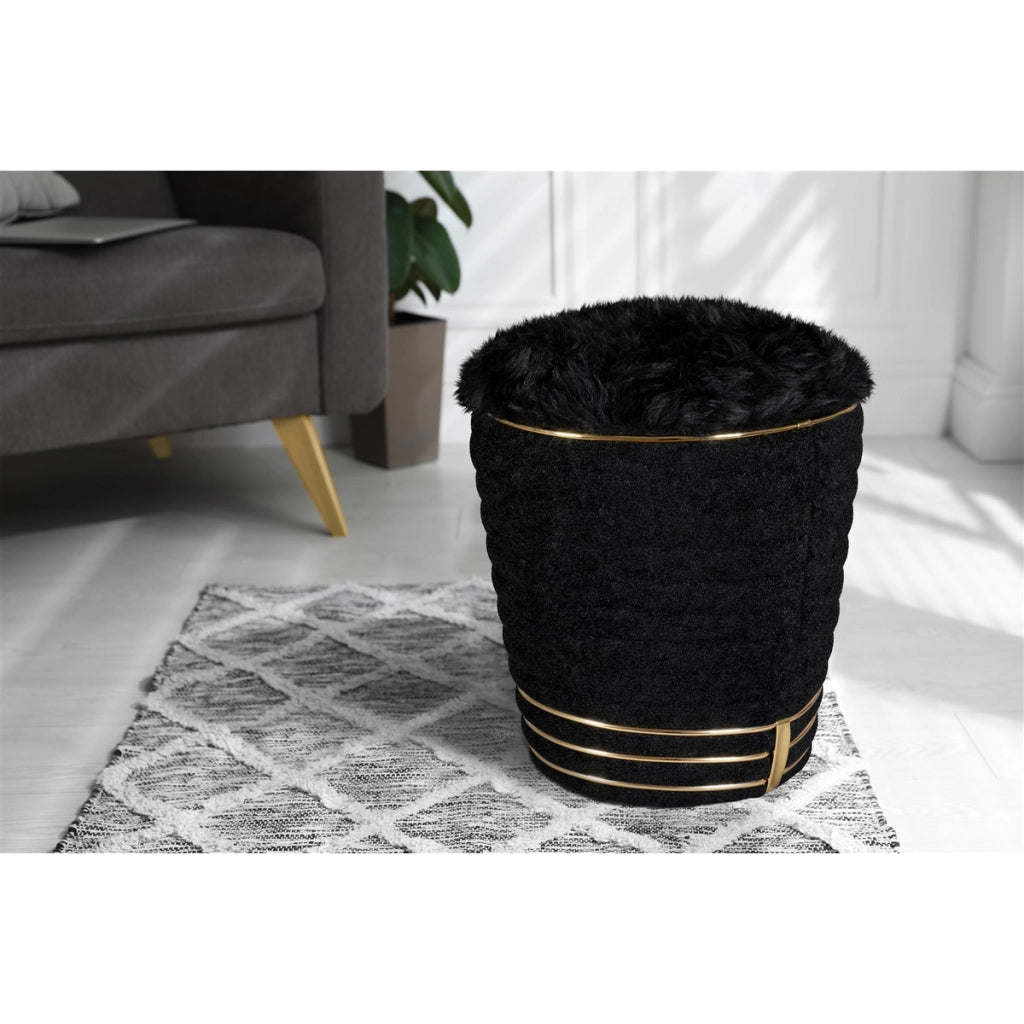Pouf Doric 335 in velluto nero con inserti oro