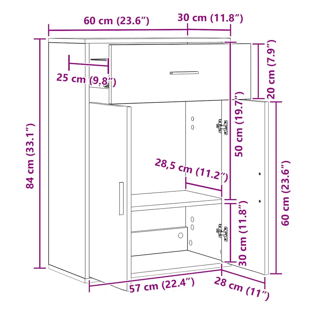 Credenza Grigio Sonoma 60x30x84 cm in Legno Multistrato