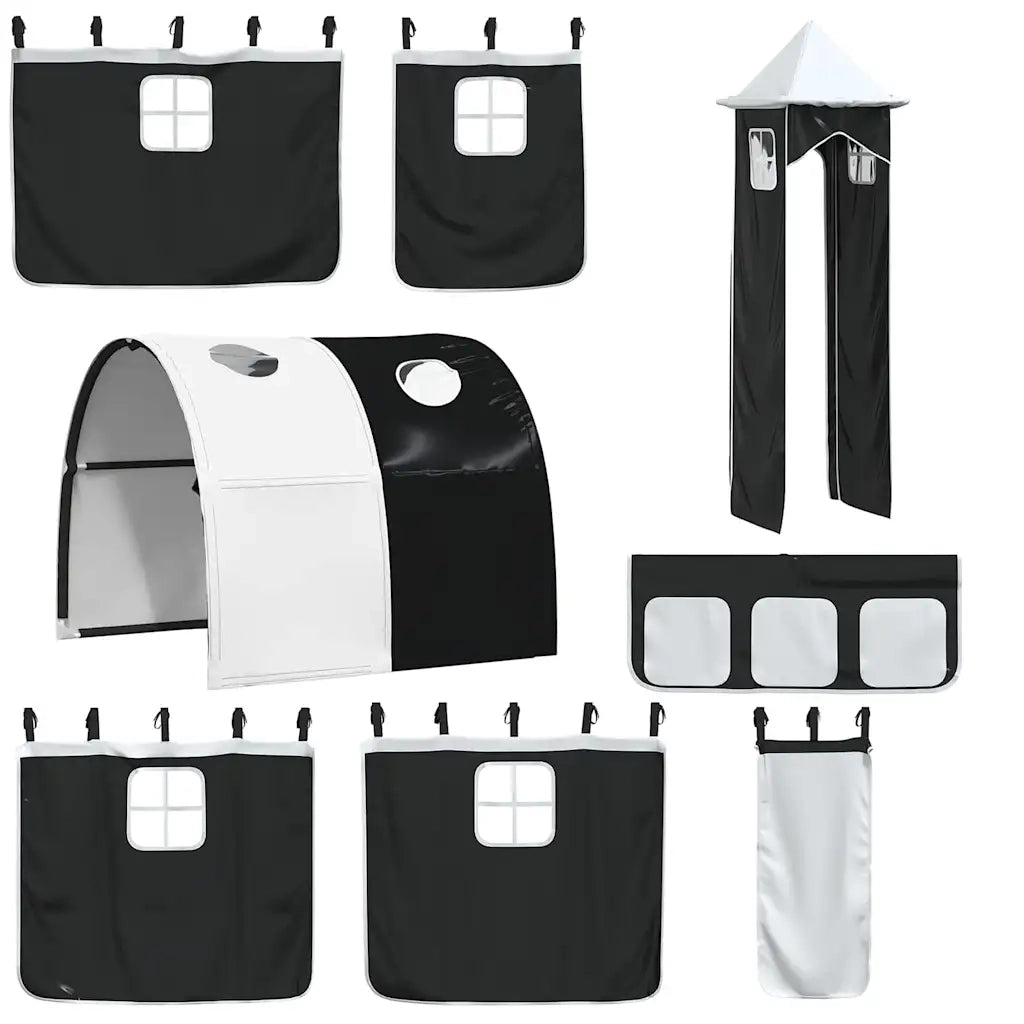 vidaXL Letto a Castello con Scivolo e Tende Bianco e Nero 80x200 cm