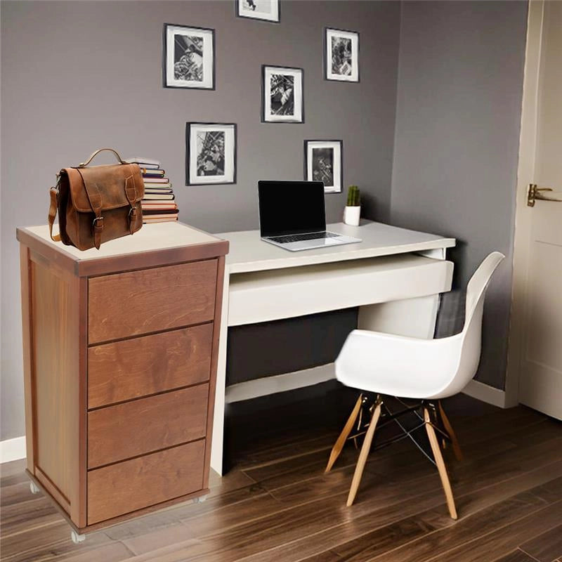 CASSETTIERA PRESTIGE NOCE IN FAGGIO MASSELLO 4 CASSETTI CON GUIDE METALLICHE TOP IN CERAMICA RUOTE IN PLASTICA GOMMATA PIROETTANTI