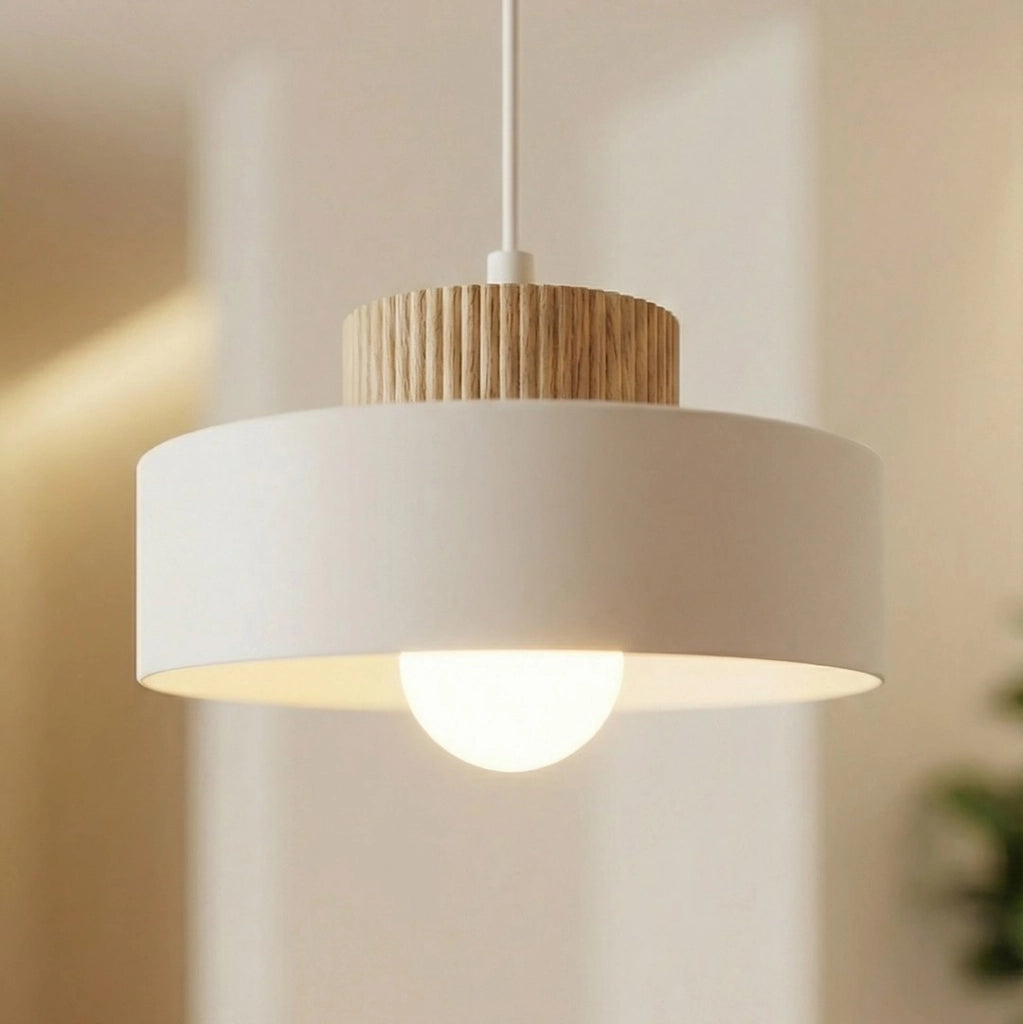 Lampada sospesa KIVI japandi bianca legno 1xE27 Emibig