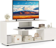 Mobile Porta TV, per TV Fino a 55'', Console Media a 3 Ripiani Asimmetrici con Ripiani di Stoccaggio e Armadietto, Mobile TV con Cassetto, 5 Gambe di Supporto (Bianco)