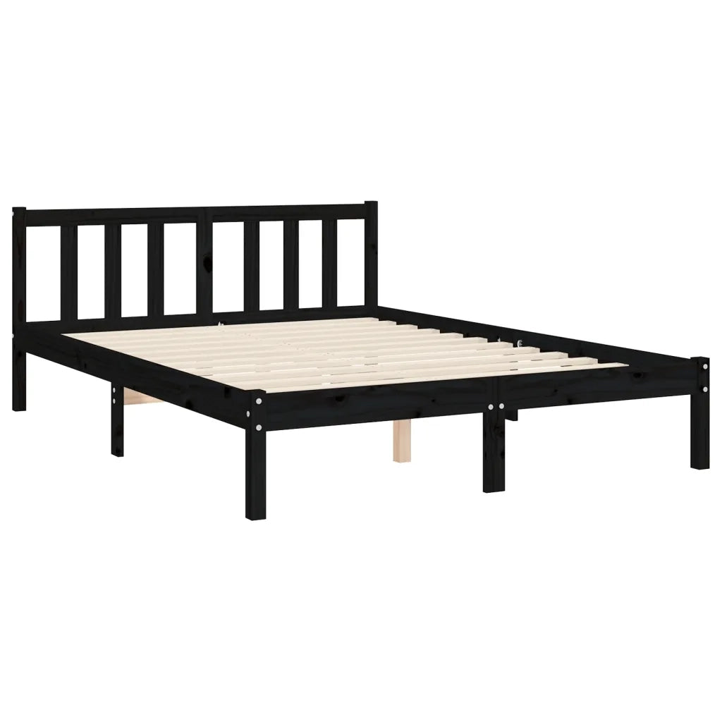 Letto matrimoniale | Letto per adulti | Giroletto con Testiera Nero Double in Legno Massello