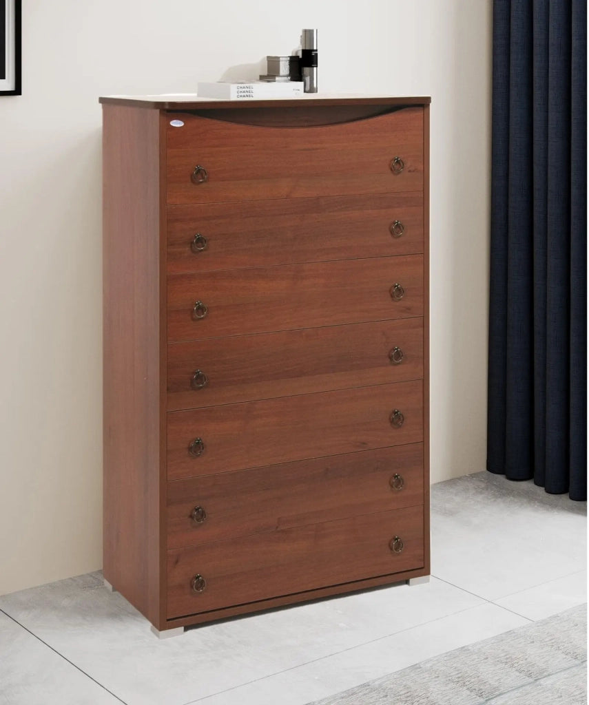 Cassettone Noce Antico in legno nobilitato con 7 cassetti H.127x76x41 cm