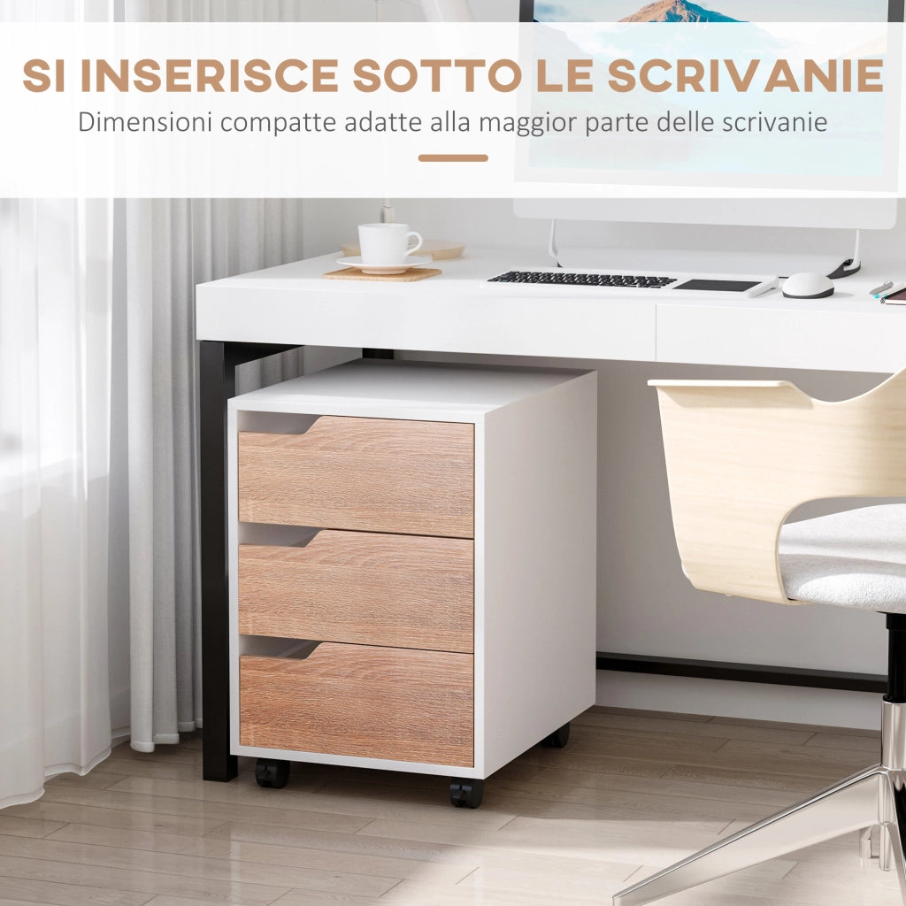 Cassettiera 3 Cassetti in MDF con Ruote ¨C zephmum ¨C Bianco Legno 40x50x57.5cm