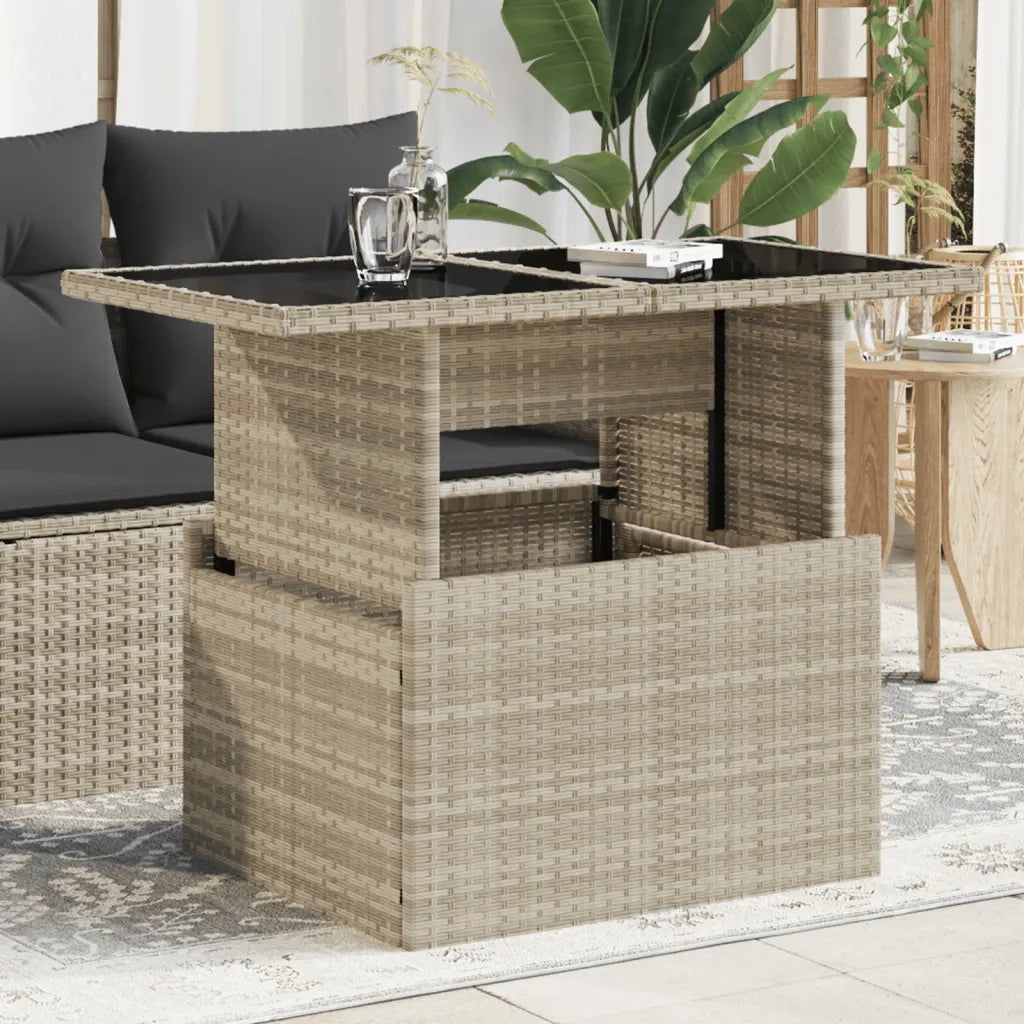 Tavolo Giardino | Tavolino da esterno Piano Vetro Grigio Chiaro 100x55x73 Polyrattan