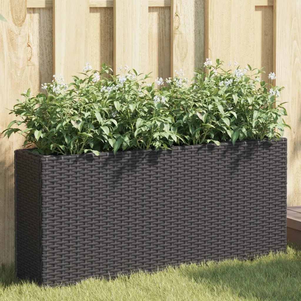 Fioriere | Cassetta per fiori | Vaso da Giardino con 2 Vasi Nere 90x20x40 cm in Polyrattan